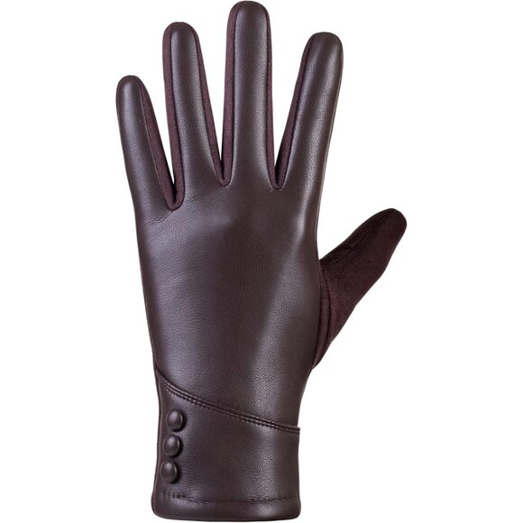 Women's Brown Winter Leather Touch Screen Wool Lined Windproof Warm Dress Gloves - Picture 8 of 9